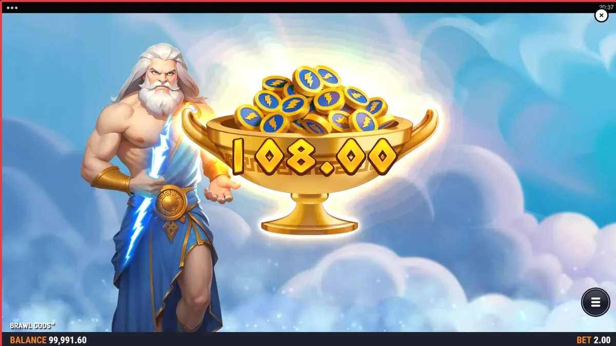 Tampilan visual slot Brawl Gods dengan tema pertarungan Zeus dan Hades